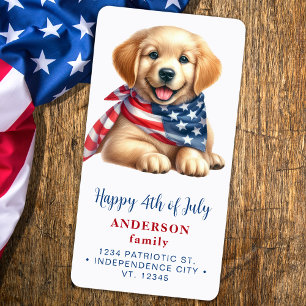 Puppy Dog Patriotic Red White Blue Return Address Label