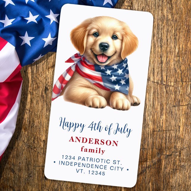 Puppy Dog Patriotic Red White Blue Return Address Label (Creator Uploaded)