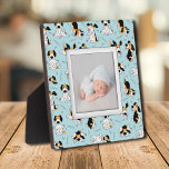Puppy Dog Pattern Frameless Family Photo Easel Plaque<br><div class="desc">Made to look dimensional, a cute puppy dog pattern on a blue background creates a fun frame for our favorite photo on this tabletop plaque with a built-in easel. The image is put directly on the hardboard panel for a stunningly crisp image with an easy wipe clean surface. Great as...</div>