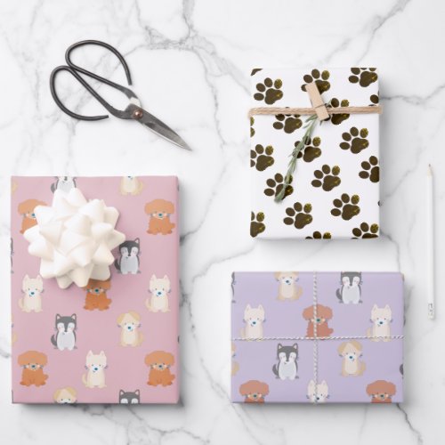 Puppy Dog Pattern Pink Wrapping Paper Sheets