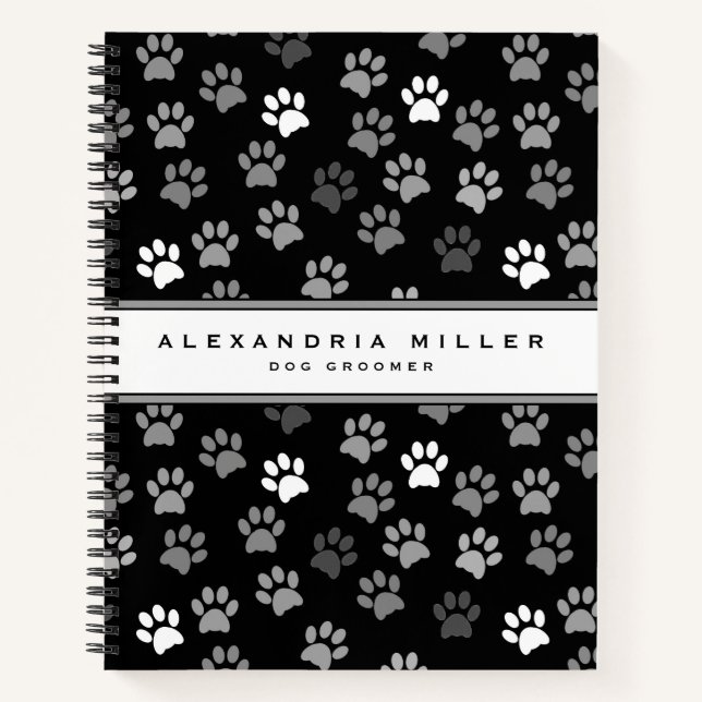 Puppy Dog Paw Print | Black Pink & Gray Notebook (Front)