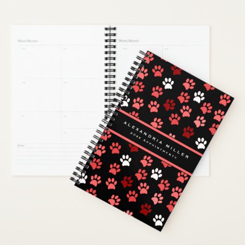 Puppy Dog Paw Print Black  Pink  Name  Year Planner