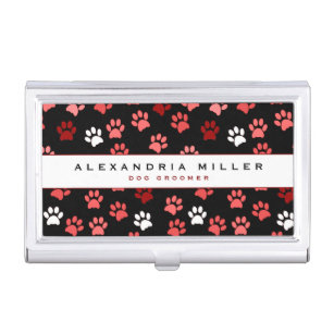 Puppy Dog Paw Print   Black Pink & White Business Card Case