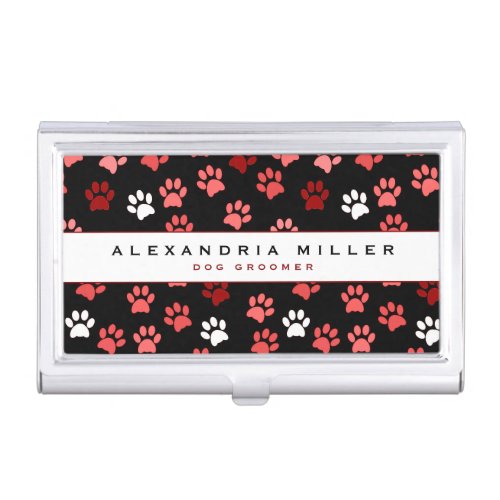 Puppy Dog Paw Print  Black Pink  White Business Card Case