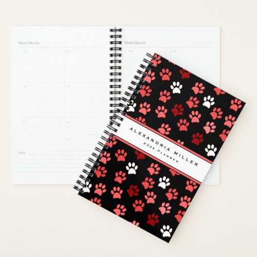 Puppy Dog Paw Print Black Pink White  Name  Year Planner