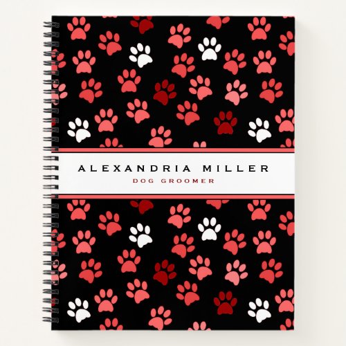 Puppy Dog Paw Print  Black Pink  White Notebook