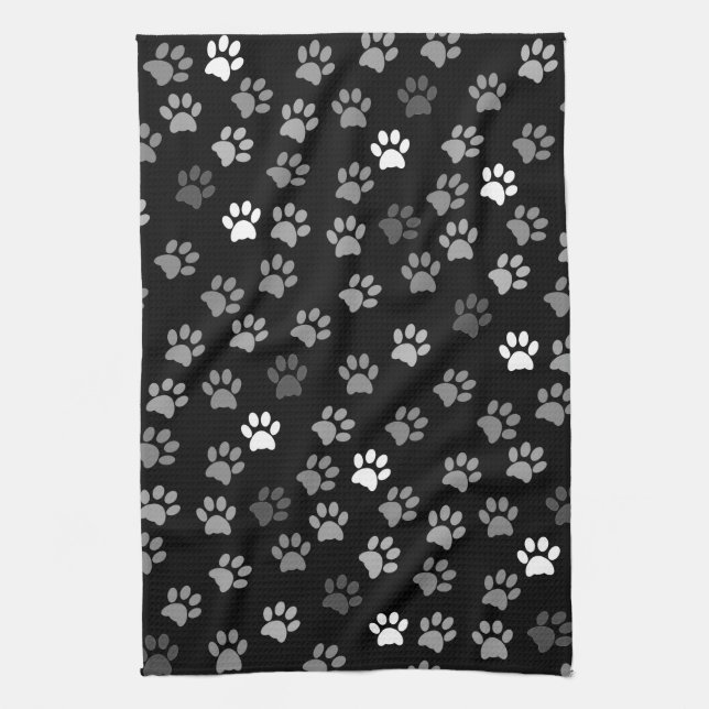 Puppy Dog Paw Print | Black White & Gray Kitchen Towel (Vertical)