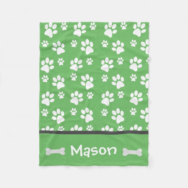 Puppy Dog Paw Print Blanket Personalize With Name (Front)