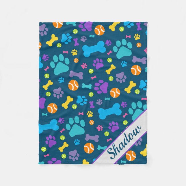 Puppy Dog Paw Print Fleece Blanket (Front)