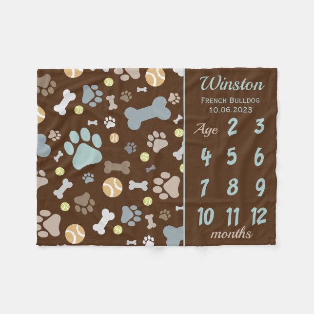 Puppy Dog Paw Print Milestone Keepsake Blanket (Front (Horizontal))