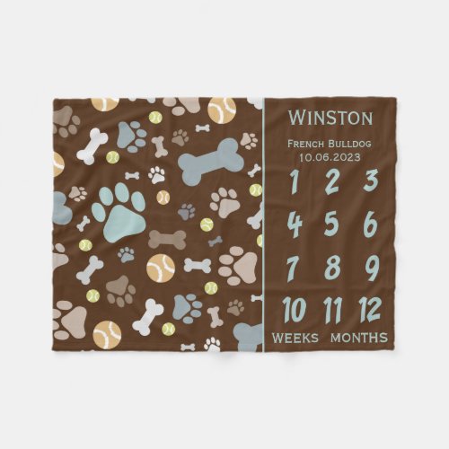 Puppy Dog Paw Print Milestone Keepsake Blanket