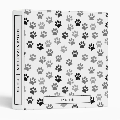 Puppy Dog Paw Print Pattern  Pet Records 3 Ring Binder