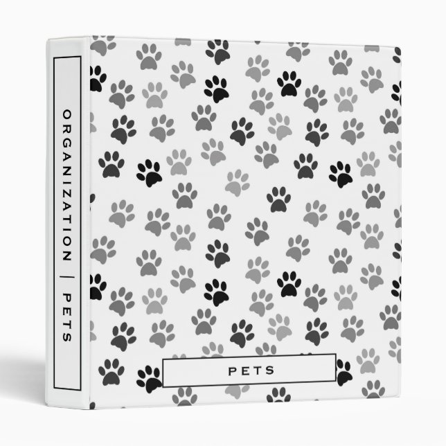 Puppy Dog Paw Print Pattern | Pet Records 3 Ring Binder (Front/Spine)