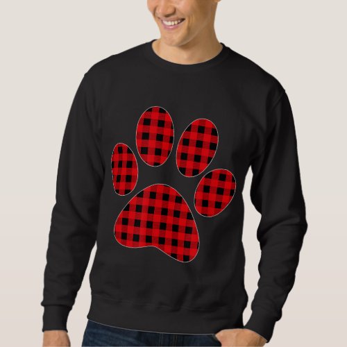Puppy dog Paw Print Red Plaid Matching Buffalo Fam Sweatshirt