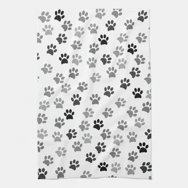 Puppy Dog Paw Print | White & Gray Kitchen Towel (Vertical)