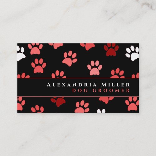 Puppy Dog Paw Prints  Black Pink  White Business Card