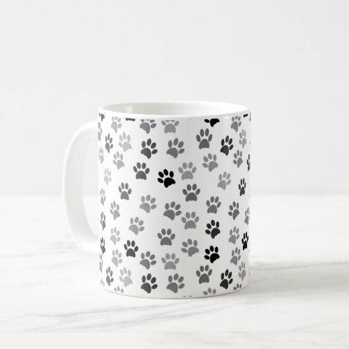 Puppy Dog Paw Prints  White  Gray Coffee Mug