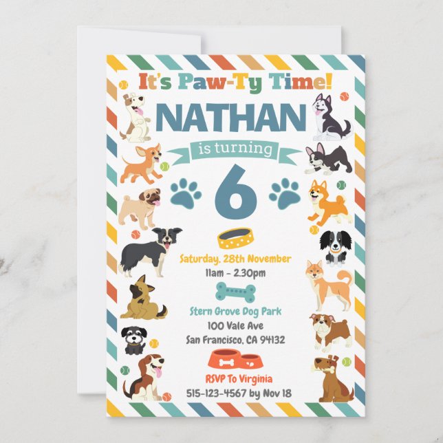 Puppy Dog Paw-ty Aminals Birthday Invitation (Front)