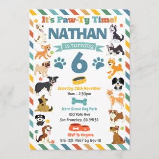 Puppy Dog Paw-ty Aminals Birthday Invitation