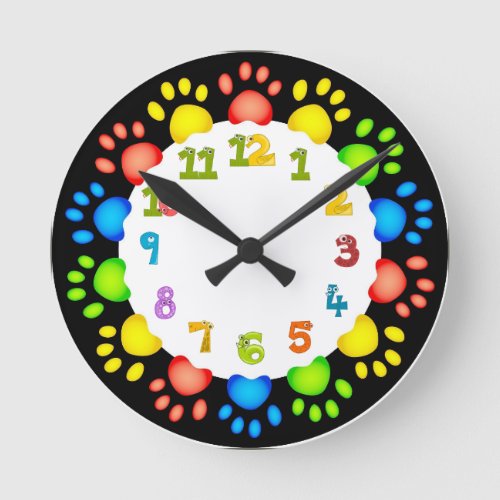 Puppy Dog Paws Animal Numbers Acrylic Wall Clock