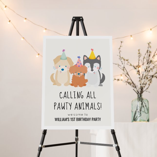 Puppy Dog Pawty Animals Birthday Welcome Foam Board (In Situ (Stand))