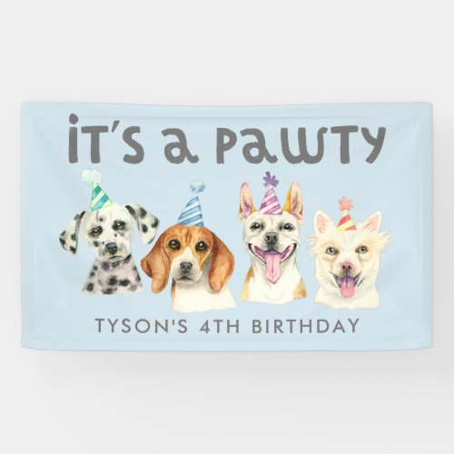 Puppy Dog Pawty Birthday Party Watercolor Banner