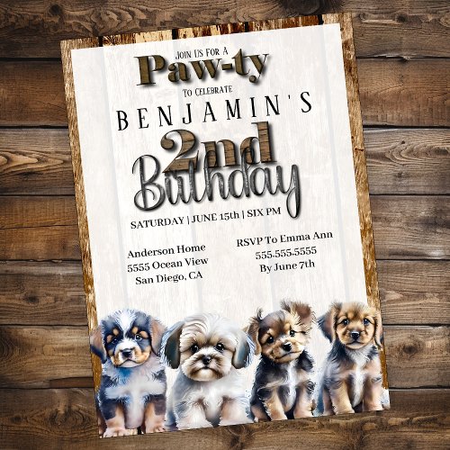 Puppy Dog Pawty Boys 2nd Birthday Invitation