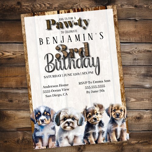 Puppy Dog Pawty Boys 3rd Birthday Invitation