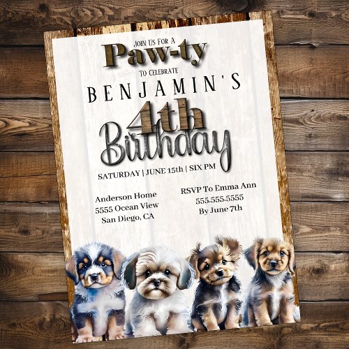 Puppy Dog Pawty Boys 4th Birthday Invitation