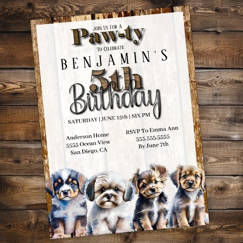 Puppy Dog Pawty Boys 5th Birthday Invitation