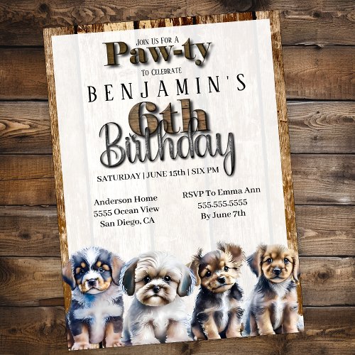 Puppy Dog Pawty Boys 6th Birthday Invitation