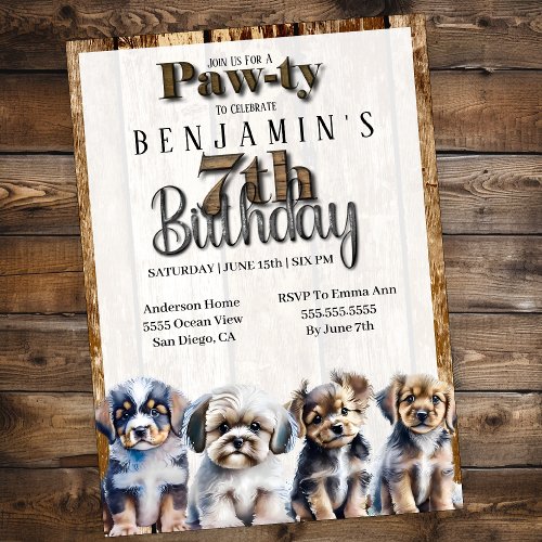 Puppy Dog Pawty Boys 7th Birthday Invitation