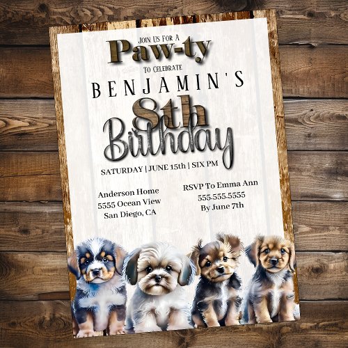 Puppy Dog Pawty Boys 8th Birthday Invitation