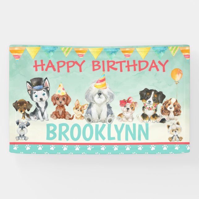 Puppy Dog  Pawty Happy Birthday Banner (Horizontal)