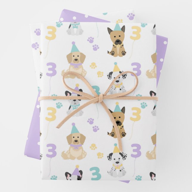 Puppy Dog Pawty Party Theme Wrapping Paper Sheets (In situ)