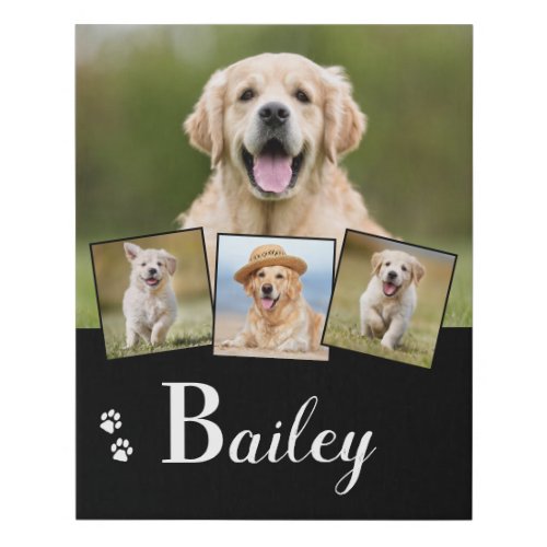 Puppy Dog Personalized Monogram Name 5 Pet Photo Faux Canvas Print