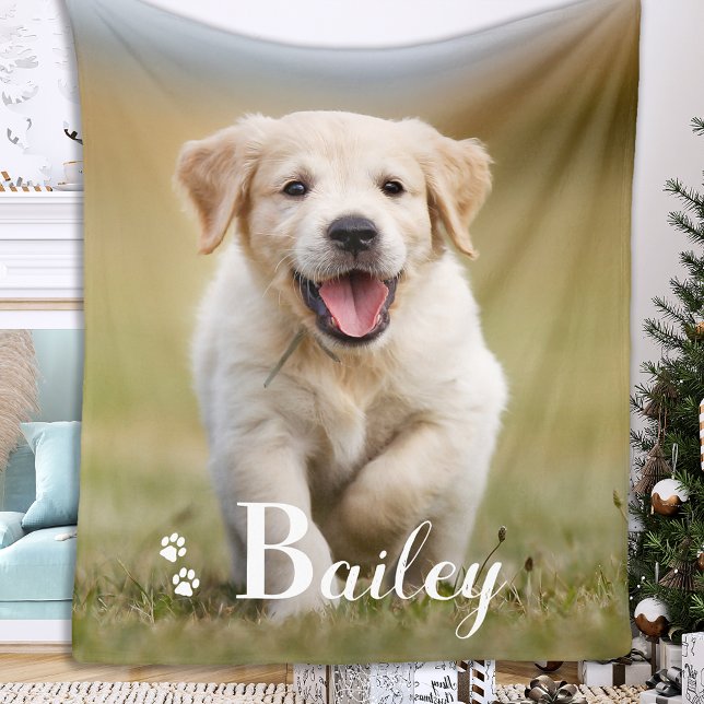 Puppy Dog Personalized Pet Golden Retriever Photo Fleece Blanket (Creator Uploaded)