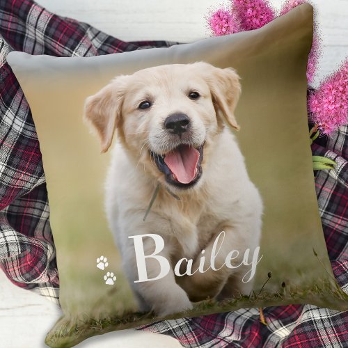 Puppy Dog Personalized Pet Golden Retriever Photo Throw Pillow