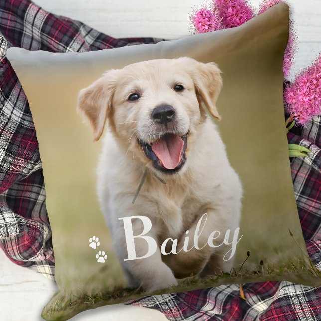 Puppy Dog Personalized Pet Golden Retriever Photo Throw Pillow (Creator Uploaded)