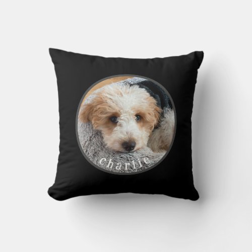 Puppy Dog Pet Personalized Photo Black Throw Pillow