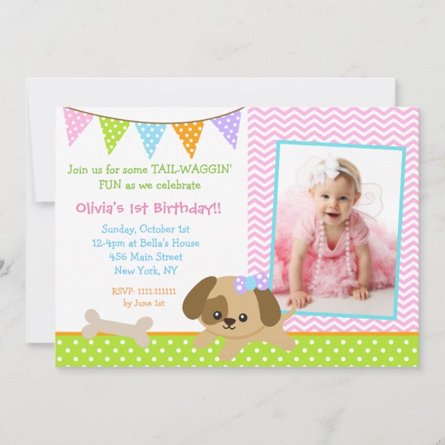 Puppy Dog Photo Birthday Party Invitations (Front)