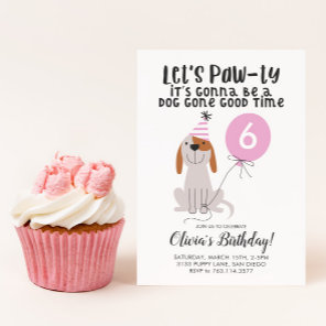 Puppy Dog Pink Birthday Party Invitation