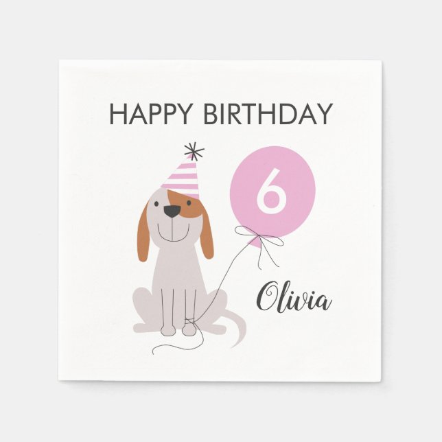Puppy Dog Pink Birthday Party Napkins (Front)