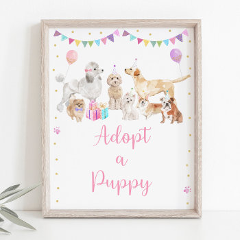 Puppy Dog Pink Girl Adopt A Puppy Sign by LittlePrintsParties at Zazzle