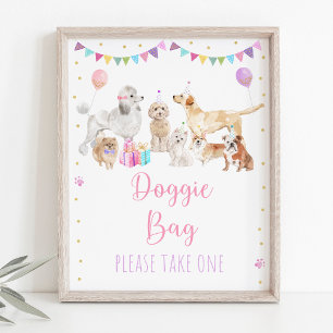 Puppy Dog Pink Girl Birthday Favor Sign