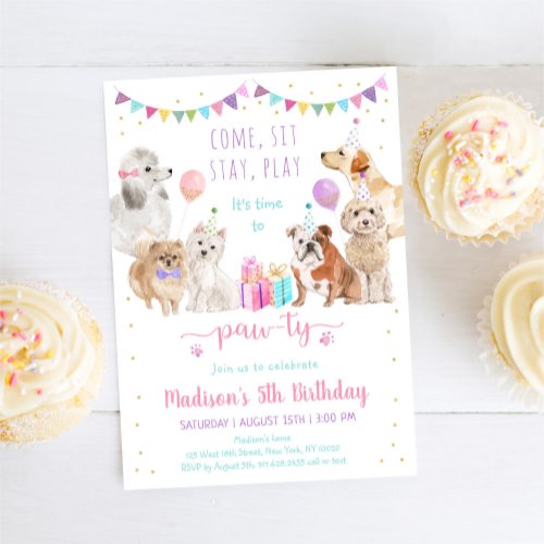 Puppy Dog Pink Girl Paw_ty Birthday Invitation