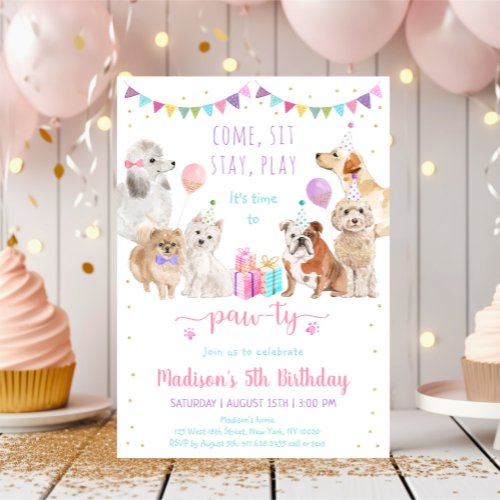 Puppy Dog Pink Girl Paw_ty Birthday Invitation