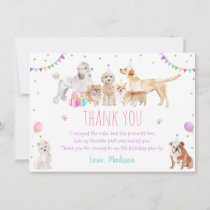 Puppy Dog Pink Girl Paw-ty Birthday Thank You Card