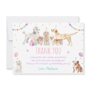 Puppy Dog Pink Girl Paw-ty Birthday Thank You Card