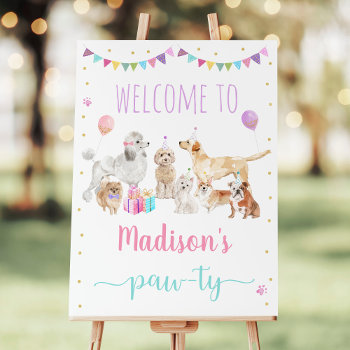 Puppy Dog Pink Girl Paw-ty Birthday Welcome Foam Board by LittlePrintsParties at Zazzle
